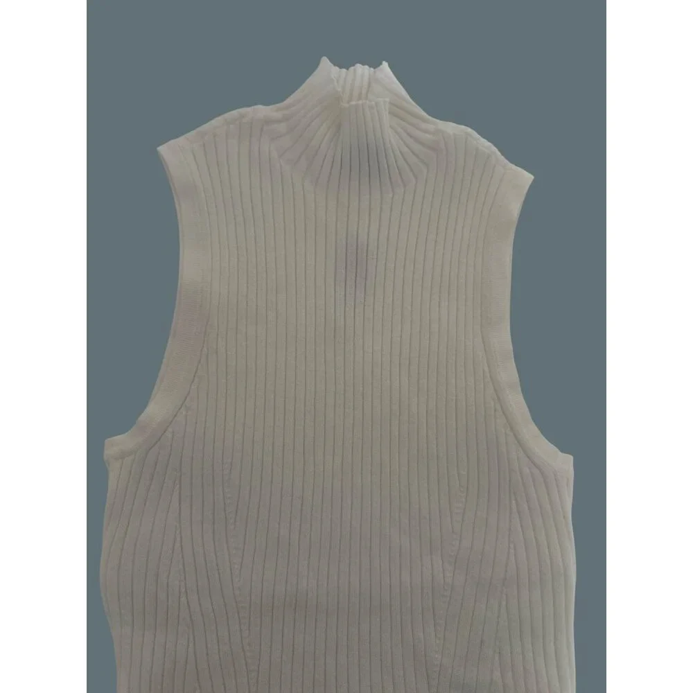 Madewell Tank Sweater White Knit Ribbed  Sleeveless Mock Neck Sleeveless Top XXS - Picture 7 of 13